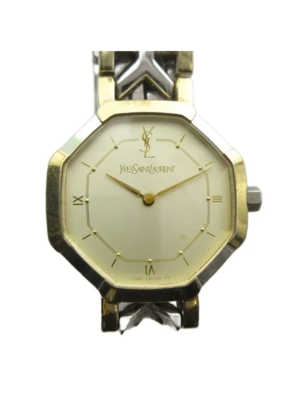 Saint Laurent 2200 Watch Quartz Logo Roman Silver